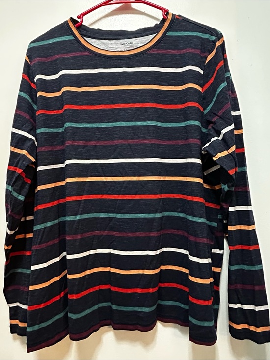 Sonoma Tops - Sonoma Navy Long Sleeve Crewneck with Multicolor Stripes